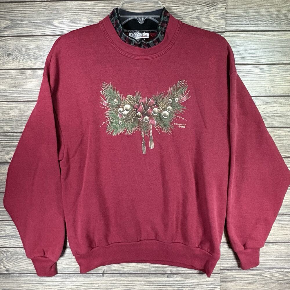 Morning Sun Vintage Turtleneck Christmas Wreath Sweater Women Size Medium